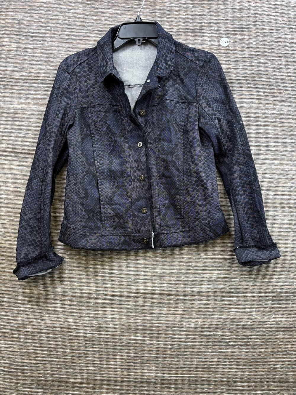 Lola & Sophie Jacket Womens Small Blue Snake Print Denim Button Front Pockets